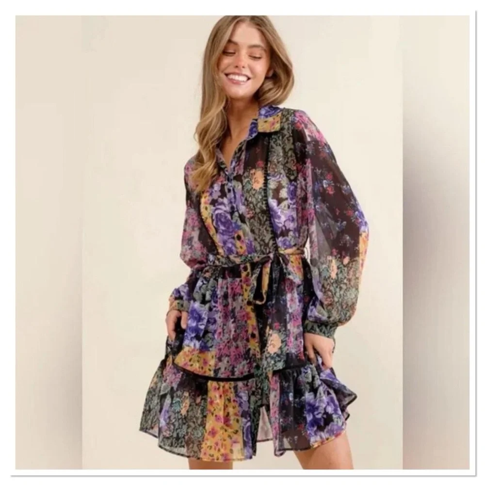 Zara Amelie Patchwork Floral Dress Multicolor Size Large